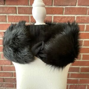 NEW Ralph Lauren Black Cashmere Wool Lamb Shearling Infinity Scarf NWT